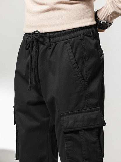 Cargo Pants Men Multi-Pockets Drawstring Fleece Liner