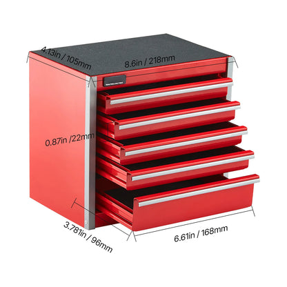 5-Drawer Metal Tool Box Red/Black Portable Tools Storage