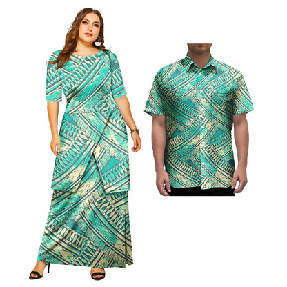 2 Pcs Custom Polynesian Traditional Dresses and Mens Shirts