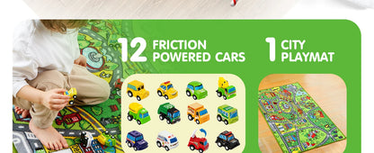 Carpet Playmat w/ 12 Cars Pull-Back Vehicle
