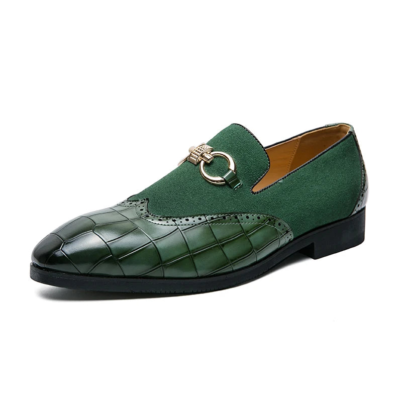 Green Loafers Men Slip-on Leather Luxury