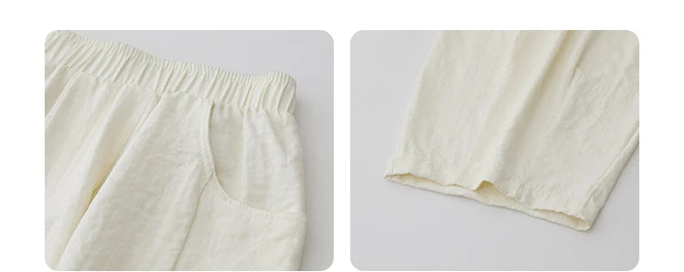 White Pants Casual Elastic High Waisted Womens