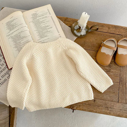 Girls Solid Color Knitted Cardigan Long Sleeves
