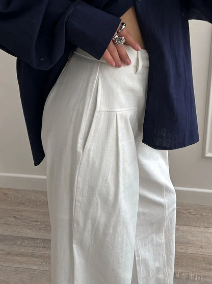 White Pants For Women Cotton Formal High Waist