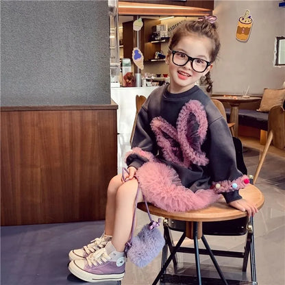 Girls' Casual Stylish Patchwork Tulle Hoodie Dresses