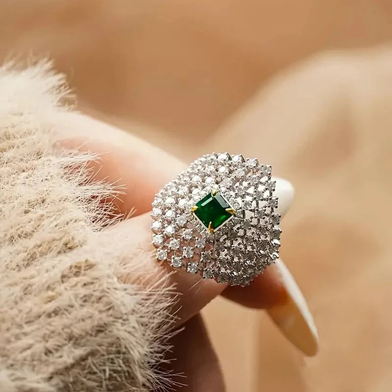 Green Cubic Zircon Fashionable Silver Color Rings