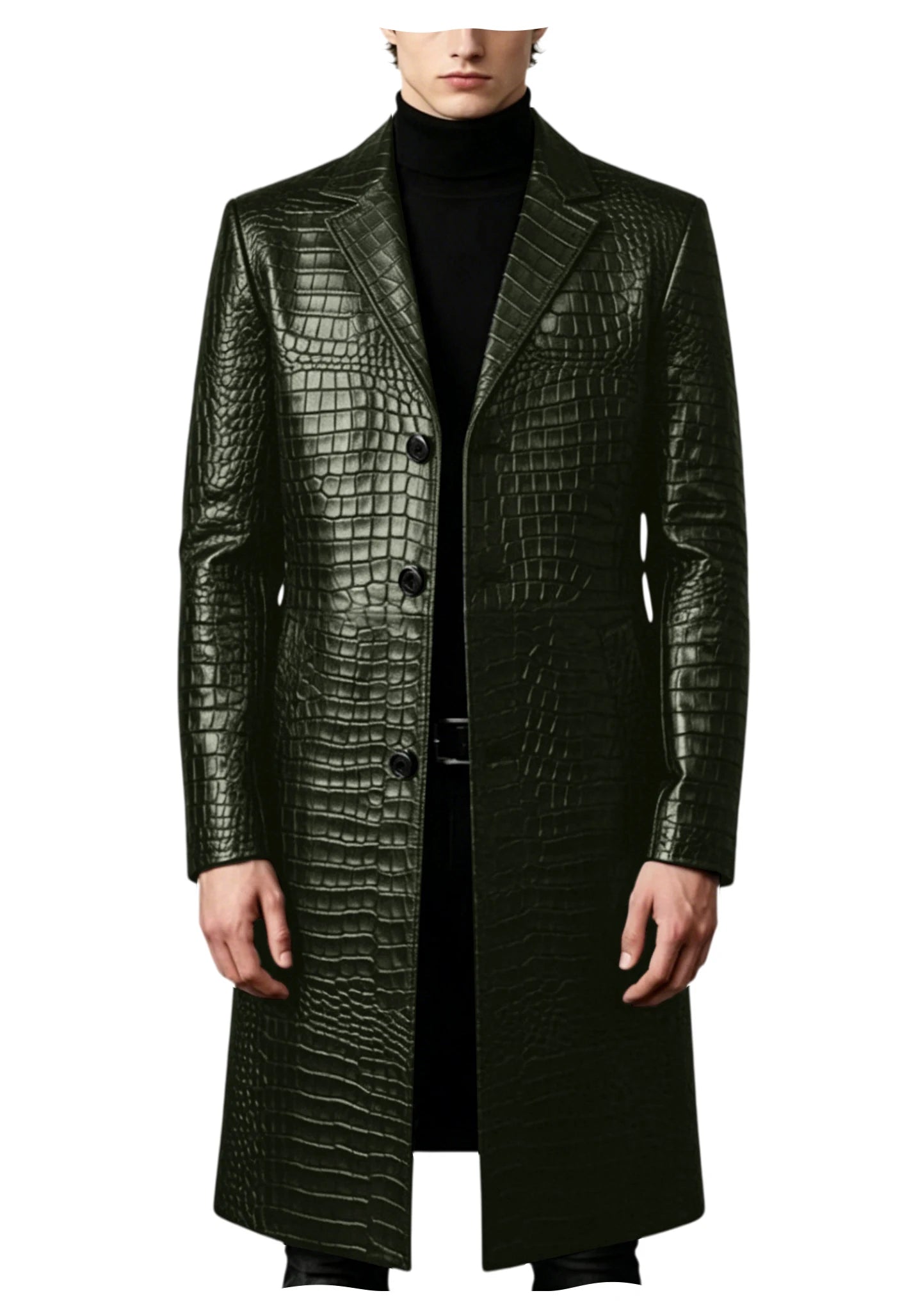 Men's Crocodile Leather Trench Coat Luxury Long