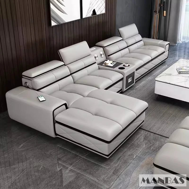 Modern Genuine Leather Sectional Sofa Couch