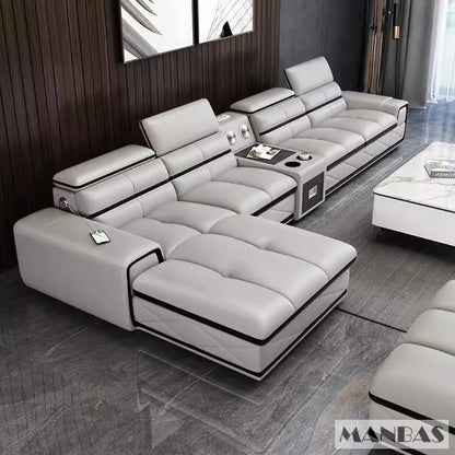 Modern Genuine Leather Sectional Sofa Couch