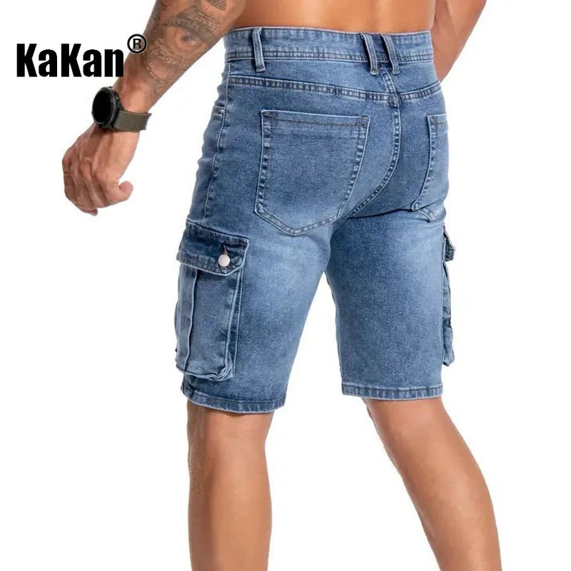 Mens Multi Pocket Micro Elastic Jeans Casual