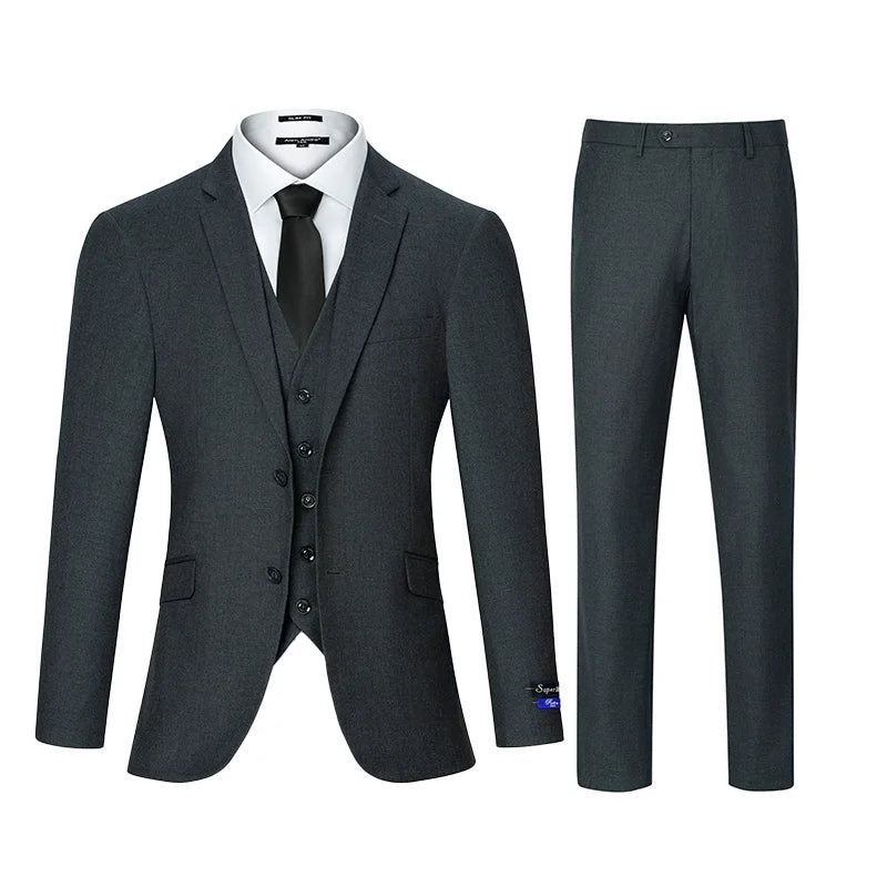 3pcs Men's Classic Solid Color Suit Regular Fit