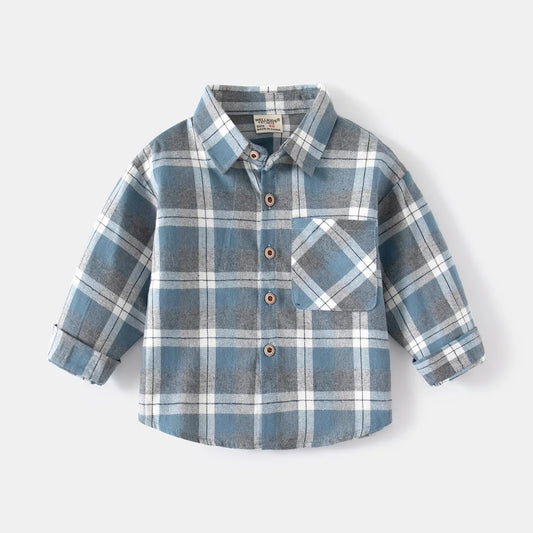Kids Shirts With Collar Long Sleeved Plaid