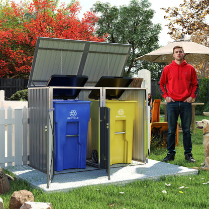 Outdoor Garbage Bin Shed with 54 cu ft Storage, Stainless Galvanized Steel, Grey, for Garden Yard Use