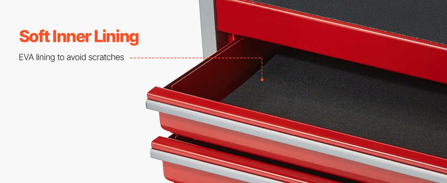 5-Drawer Metal Tool Box Red/Black Portable Tools Storage